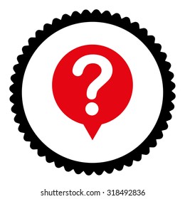 Status round stamp icon. This flat vector symbol is drawn with intensive red and black colors on a white background.