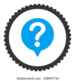 Status round stamp icon. This flat vector symbol is drawn with blue and gray colors on a white background.