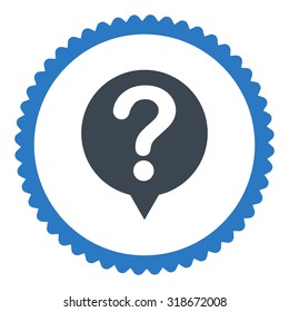 Status round stamp icon. This flat vector symbol is drawn with smooth blue colors on a white background.