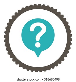 Status round stamp icon. This flat vector symbol is drawn with grey and cyan colors on a white background.