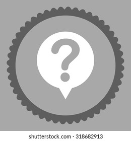 Status round stamp icon. This flat vector symbol is drawn with dark gray and white colors on a silver background.