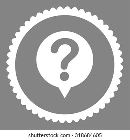 Status round stamp icon. This flat vector symbol is drawn with white color on a gray background.