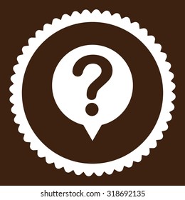Status round stamp icon. This flat vector symbol is drawn with white color on a brown background.