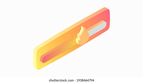 Status slider with fire. Colored slider drawn in isometric style. Vector illustration 