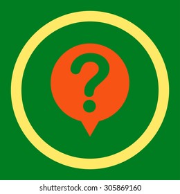 Status vector icon. This rounded flat symbol is drawn with orange and yellow colors on a green background.