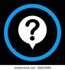 Status vector icon. This rounded flat symbol is drawn with blue and white colors on a black background.