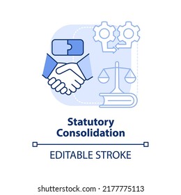 Statutory consolidation light blue concept icon. Business consolidation strategy abstract idea thin line illustration. Isolated outline drawing. Editable stroke. Arial, Myriad Pro-Bold fonts used