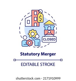 Statutory merger concept icon. Purchase company. Business consolidation strategy abstract idea thin line illustration. Isolated outline drawing. Editable stroke. Arial, Myriad Pro-Bold fonts used