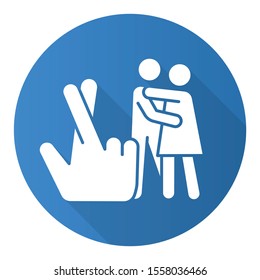 Statutory rape blue flat design long shadow glyph icon. Harassment of females. Sexual activity with minor. Protecting youth from sexual exploitation. Rape by deception. Vector silhouette illustration