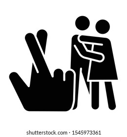 Statutory rape glyph icon. Harassment of females. Sexual activity with minor. Protecting from sexual exploitation. Rape by deception. Silhouette symbol. Negative space. Vector isolated illustration