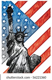 Staue of Liberty with American Flag