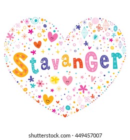 Stavanger city in Norway heart shaped type lettering vector design