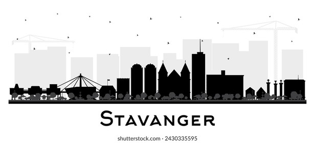 Stavanger Norway city skyline silhouette with black buildings isolated on white. Vector illustration. Stavanger cityscape with landmarks. Business travel and tourism concept.