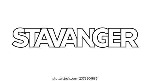 Stavanger in the Norway emblem for print and web. Design features geometric style, vector illustration with bold typography in modern font. Graphic slogan lettering isolated on white background.