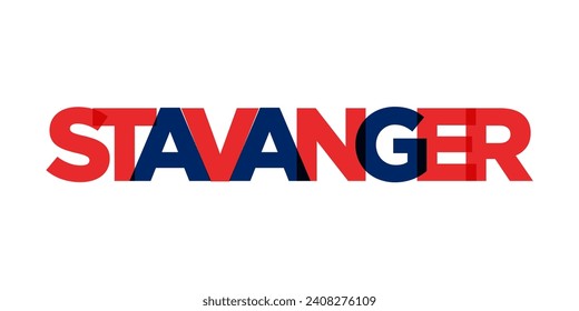 Stavanger in the Norway emblem for print and web. Design features geometric style, vector illustration with bold typography in modern font. Graphic slogan lettering isolated on white background.