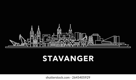 Stavanger Norway Skyline Vetor Branco Preto Mínimo.