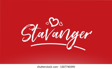 stavanger white city hand written text with heart on red background for logo or typography design