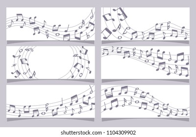 Stave with music notes banner collection. Vector illustration.