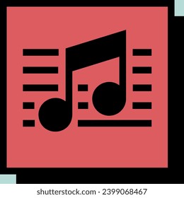 Stave and music notes vector isolated neo-brutalism icon. Melody, classical music, sound design. Graph symbol for music and sound web site and apps design, logo, app, UI