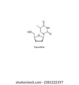 Estructura molecular esquelética plana de estavudina Inhibidor de la transcriptasa inversa utilizado en el tratamiento del VIH. Diagrama científico de ilustraciones vectoriales.