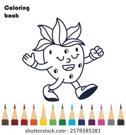 stawberry coloring book design illustration