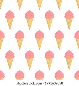 Stawberry ice cream seamless pattern on white background. Apatizer background texture. It be perfect for fabric, wrapping, packaging, digital paper and more