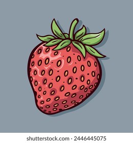 Stawberry red summer fruit, Vector graphic illustration. Vegetarian cafe print, poster, card. Natural, organic dessert sweet, fresh berry.