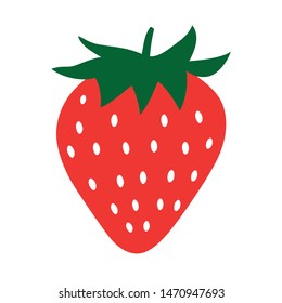 Stawberry red summer fruit, white background. Vector graphic illustration. Vegetarian cafe print, poster, card. Natural, organic dessert sweet, fresh berry