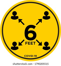 Stay 6 Feet Apart Keep Your Distance Warning Sign COVID 19 Round Sticker