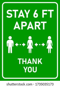 Stay 6 ft or 6 Feet Apart Thank You Vertical Social Distancing Instruction Sign with an Aspect Ratio of 3:4. Vector Image.