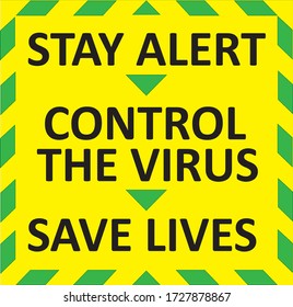 "Stay alert", "control the virus" ,"save lives" warning sign. Green quarantine sign that help to battle against Covid-19 in the United Kingdom. VECTOR illustration.