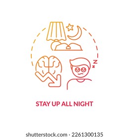 Stay up all night red gradient concept icon. Low productive learning. Trouble sleeping. Unproductive study abstract idea thin line illustration. Isolated outline drawing. Myriad Pro-Bold font used