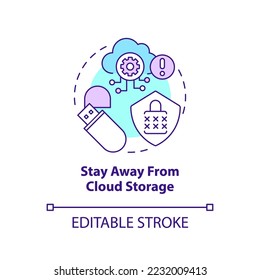 Mantente alejado del icono de concepto de almacenamiento en la nube. Seguridad de datos personales. Ilustración de línea delgada de idea abstracta de consejo de privacidad. Dibujo de contorno aislado. Trazo editable. Fuentes Arial, Myriad Pro-Bold utilizadas