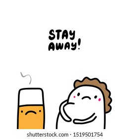 Stay away hand drawn vector illustration with vape and pregnant woman sad afraid kawaii