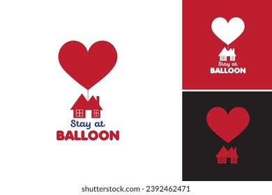 Stay at Balloon House Logo Design Template is a whimsical design asset depicting a house floating in the sky with balloons.