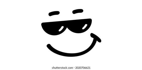 Stay or be cool with happy face and sunglasses. Cartoon vector success quotes for banner or card. Relaxing and chill, motivation and inspiration message. Comic sun glasses quote.