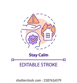 Stay calm concept icon. Evacuation from burning building abstract idea thin line illustration. Be focused on situation. Isolated outline drawing. Editable stroke. Arial, Myriad Pro-Bold fonts used