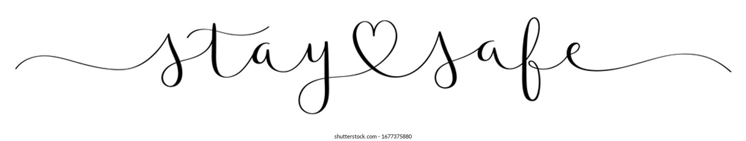 STAY CARE black vector brush calligraphy banner with heart