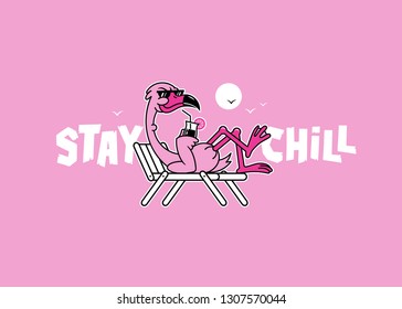 STAY CHILL FLAMINGO WITH COCKTAIL PINK BACKGROUND