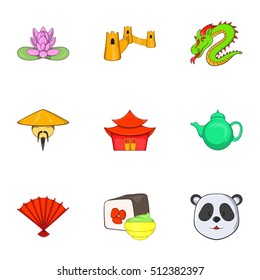 Stay in China icons set. Cartoon illustration of 9 stay in China vector icons for web