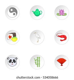 Stay in China icons set. Cartoon illustration of 9 stay in China vector icons for web