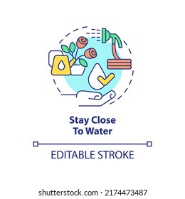 Stay close to water concept icon. Watering plants. Gardening recommendation abstract idea thin line illustration. Isolated outline drawing. Editable stroke. Arial, Myriad Pro-Bold fonts used