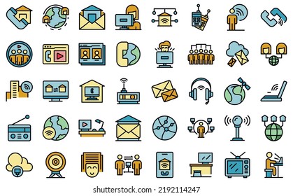 Stay connected icons set outline vector. Home work. Office people