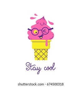 Stay cool. Cartoon character ice cream lettering  illustration.