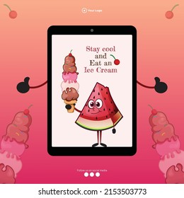 Stay cool and eat an ice cream banner design template.