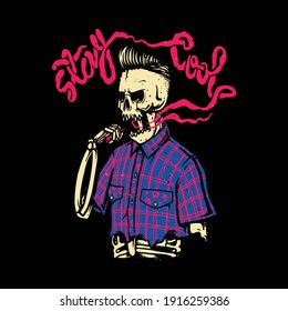 Stay cool skull skeleton smoke horror graphic illustration vector art t-shirt design