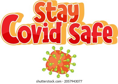 Covid Safe-Schriftart im Cartoon-Stil mit Coronavirus-Symbol einzeln auf weißem Hintergrund