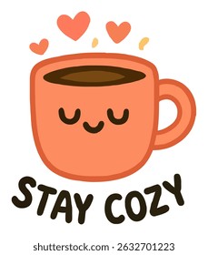 Stay Cozy cute Smiling Coffee Mug with Hearts