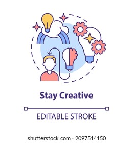 Stay creative concept icon. Use fantasy to change world. Balanced lifestyle abstract idea thin line illustration. Isolated outline drawing. Editable stroke. Roboto-Medium, Myriad Pro-Bold fonts used