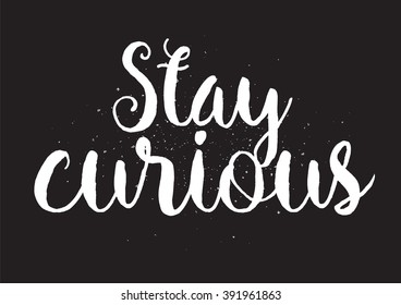 Stay curious inscription. Greeting card with calligraphy. Hand drawn lettering design. Usable as photo overlay. Typography for banner, poster or apparel design. Isolated vector element. \